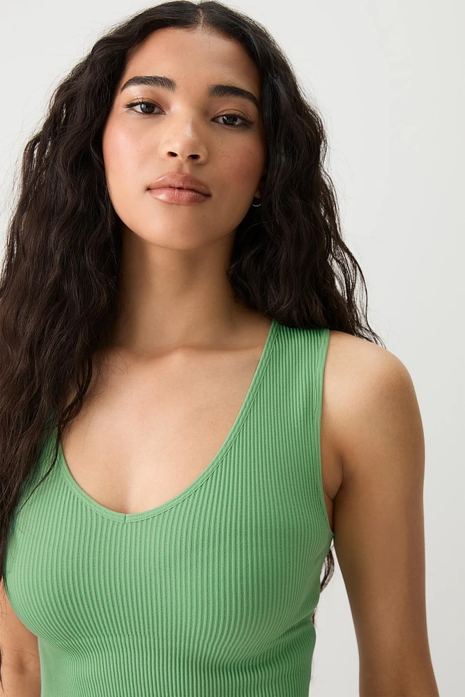 Ardene Basic Ultra Crop V-Neck Seamless Tank in | Size | Nylon/Elastane | Eco-Conscious