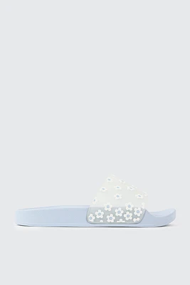 Ardene Slides with 3D Detail in Light Blue | Size