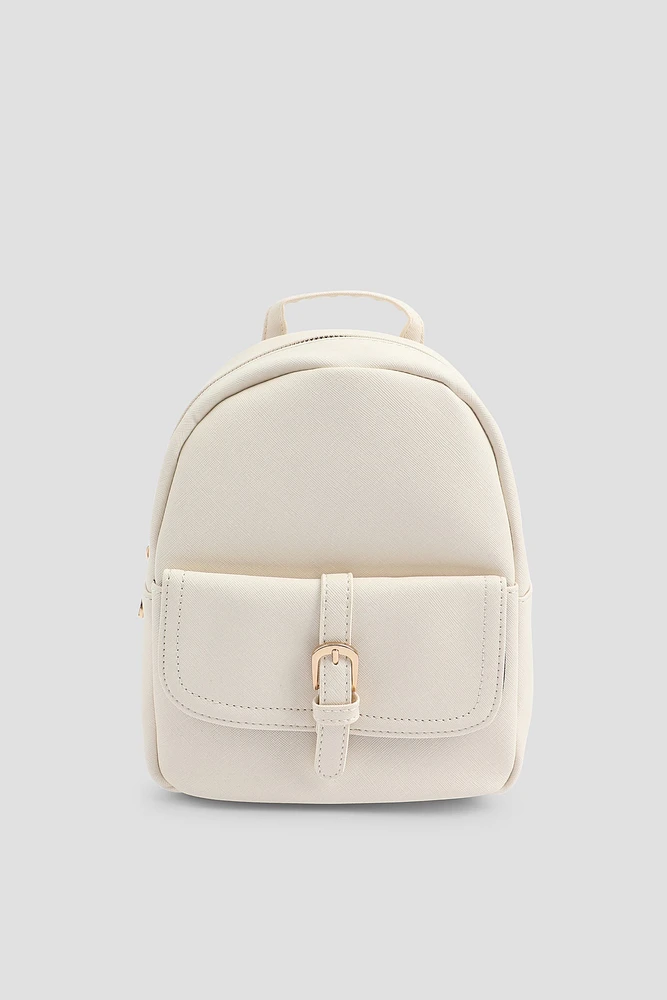 Ardene Small Backpack in White | Faux Leather/Polyester