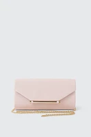 Ardene Clutch with Gold Tone Bar Detail in Light Pink | Polyester