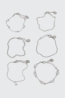 Ardene 6-Pack Pearl & Flower Chain Bracelets in Silver