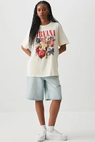 Ardene Oversized Nirvana T-Shirt in Beige | Size XL | 100% Cotton