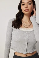 Ardene Crop Tank & Cardigan Set in Grey | Size | Polyester/Cotton