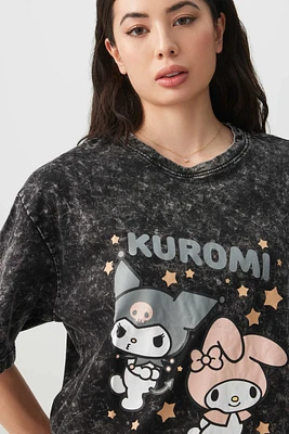 Ardene Washed Kuromi & My Melody T-Shirt in Black | Size | 100% Cotton