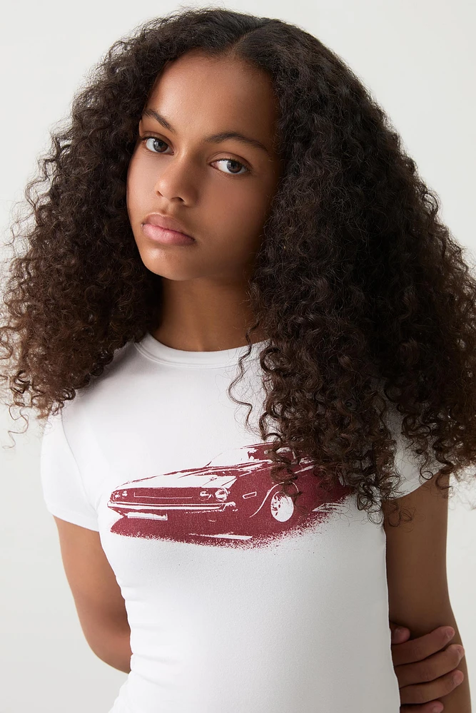 Ardene Kids Printed Crew Neck T-Shirt in | Size | Polyester/Elastane