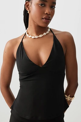 Ardene Open Back Halter Tank Top in Black | Size XL | Polyester/Elastane