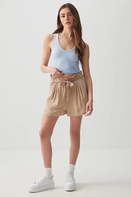 Ardene Basic Ultra High Rise Paperbag Shorts in Beige | Size | Viscose | Eco-Conscious | 100% Recycled