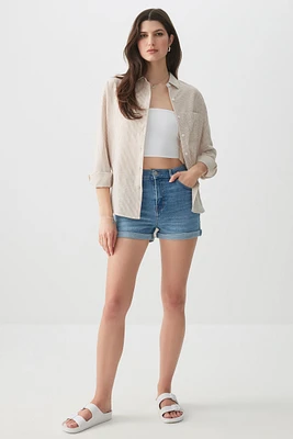 Ardene High Rise Denim Short Shorts in Medium Blue | Size | Cotton/Elastane