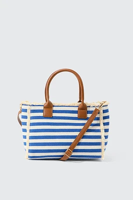 Ardene Striped Tote Bag in Blue | 100% Recycled Polyester/Cotton | Eco-Conscious