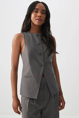 Ardene Long Tailored Button Front Vest in Dark Grey | Size Large | Polyester/Spandex/Viscose