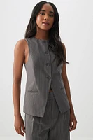 Ardene Long Tailored Button Front Vest in Dark Grey | Size Large | Polyester/Spandex/Viscose
