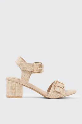 Ardene Raffia Bloc Heel Sandals in Beige | Size 8