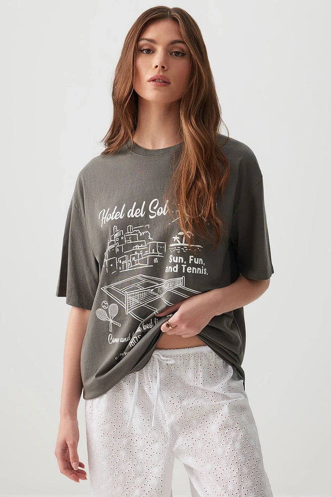 Ardene Oversized Graphic T-Shirt in Dark Grey | Size Large | 100% Cotton
