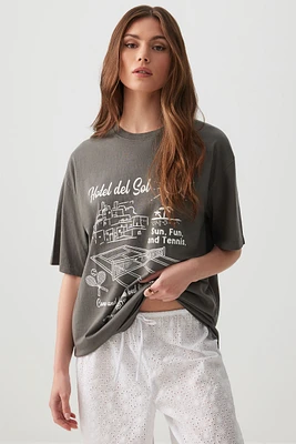 Ardene Oversized Graphic T-Shirt in Dark Grey | Size Large | 100% Cotton