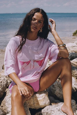 Ardene Oversized Graphic T-Shirt in Light Pink | Size | 100% Cotton