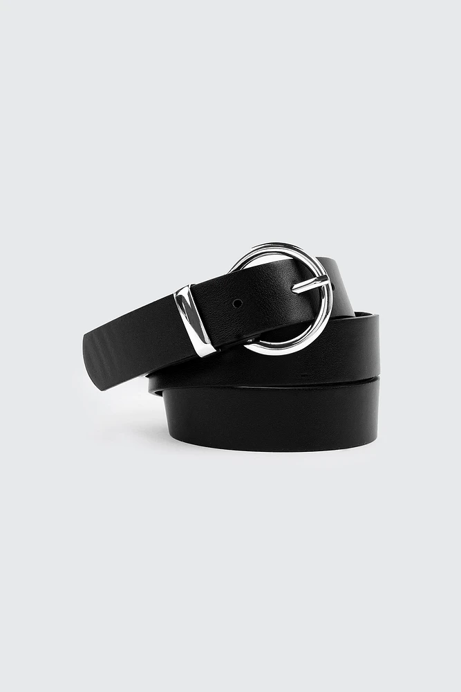 Ardene Round Buckle Belt in Black | Size Small | Faux Leather