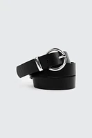 Ardene Round Buckle Belt in Black | Size Small | Faux Leather