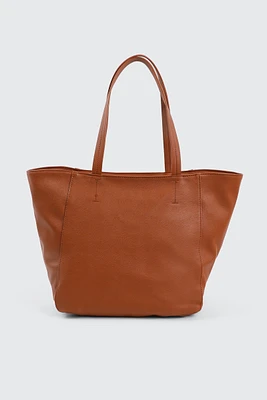 Ardene Faux Leather Tote Bag in Cognac | 100% Recycled Polyester/Faux Leather | Eco-Conscious