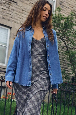 Ardene Denim Shacket in Medium Blue | Size | 100% Cotton