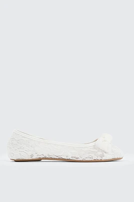 Ardene Lace Ballet Flats in White | Size