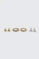 Ardene Man 3-Pack Stainless Steel Hoop & Stud Earrings For Men in Gold