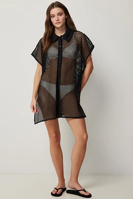 Ardene Mesh Beach Shirt in Black | Polyester
