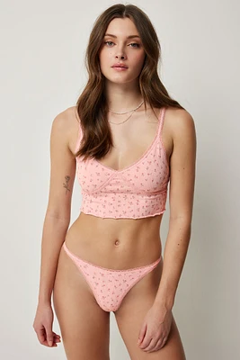 Ardene Pointelle Tank & Thong Set in Light Pink | Size Small | Nylon/Elastane