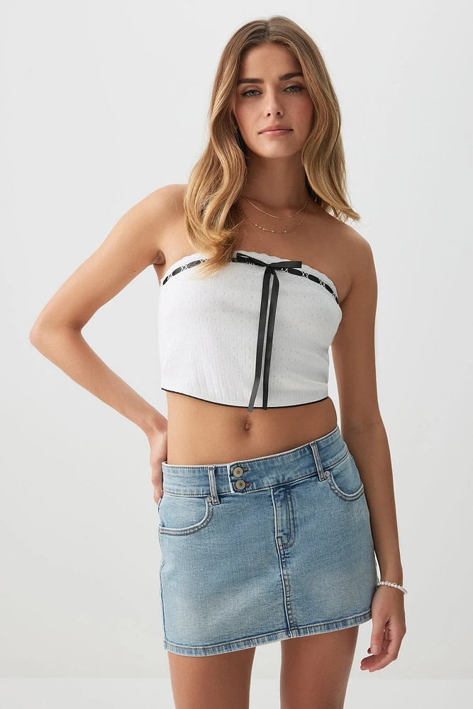 Ardene Crop Tube Top with Ribbon Trim in | Size | 100% Cotton