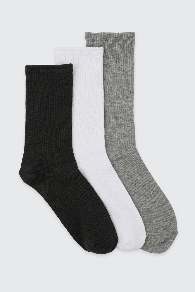 Ardene 3-Pack Ribbed Crew Socks in Grey | Polyester/Spandex