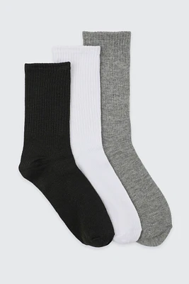 Ardene 3-Pack Ribbed Crew Socks in Grey | Polyester/Spandex