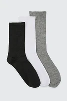 Ardene 3-Pack Ribbed Crew Socks in Grey | Polyester/Spandex