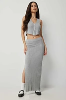 Ardene Maxi Knit Skirt with Slit in Grey | Size Large | Nylon/Viscose
