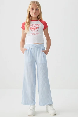 Ardene Kids Striped Wide Leg Pants in Light | Size | Polyester/Spandex