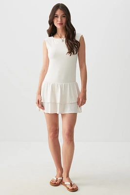 Ardene Super Soft Ruffle Mini Dress in White | Size | Polyester/Elastane | Eco-Conscious