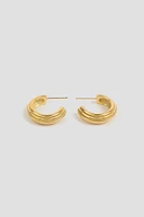 Ardene Stainless Steel Ribbed Hoop Earrings in Gold