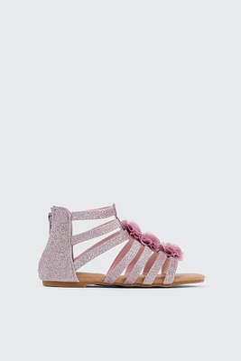 Ardene Kids 3D Flower Strappy Sandals in Light Pink | Size