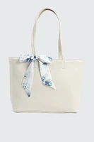 Ardene Large Tote Bag with Scarf in White | 100% Recycled Polyester/Faux Leather | Eco-Conscious