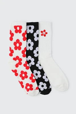 Ardene 3-Pack Daisy Crew Socks in | Polyester/Spandex