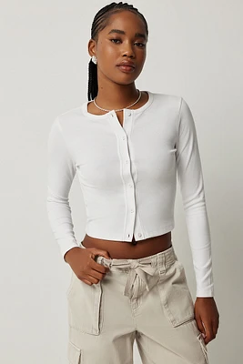 Ardene Short Button Front Cardigan in White | Size XS | Polyester/Cotton/Elastane
