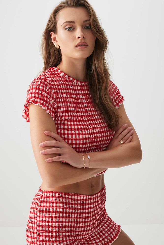 Ardene Smocked Printed T-Shirt in | Size | Polyester/Elastane