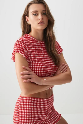 Ardene Smocked Printed T-Shirt in | Size | Polyester/Elastane