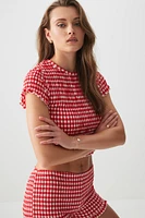 Ardene Smocked Printed T-Shirt in | Size | Polyester/Elastane