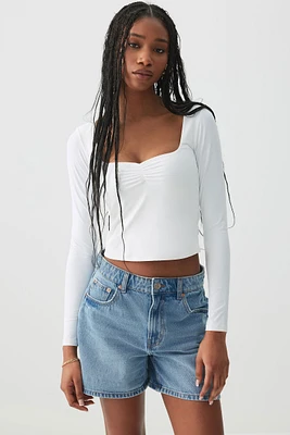 Ardene Contour Sweetheart Neck Long Sleeve T-Shirt in White | Size | Elastane/Polyamide