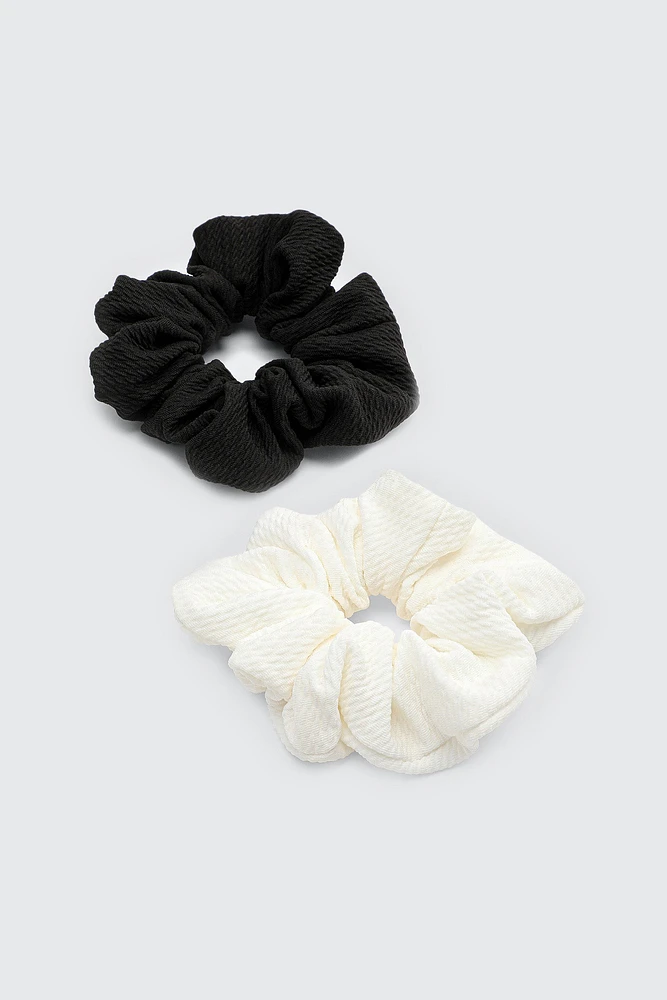 Ardene 2-Pack Textured Scrunchies in Black | 100% Recycled Polyester | Eco-Conscious