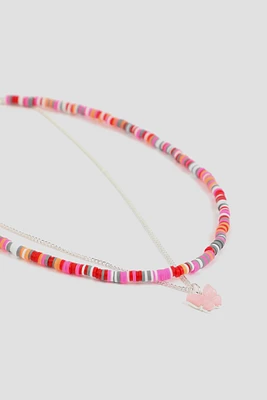 Ardene Two-Row Butterfly Necklace in Light Pink