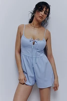 Ardene Linen Blend Milkmaid Romper in Light Blue | Size | Cotton/Viscose