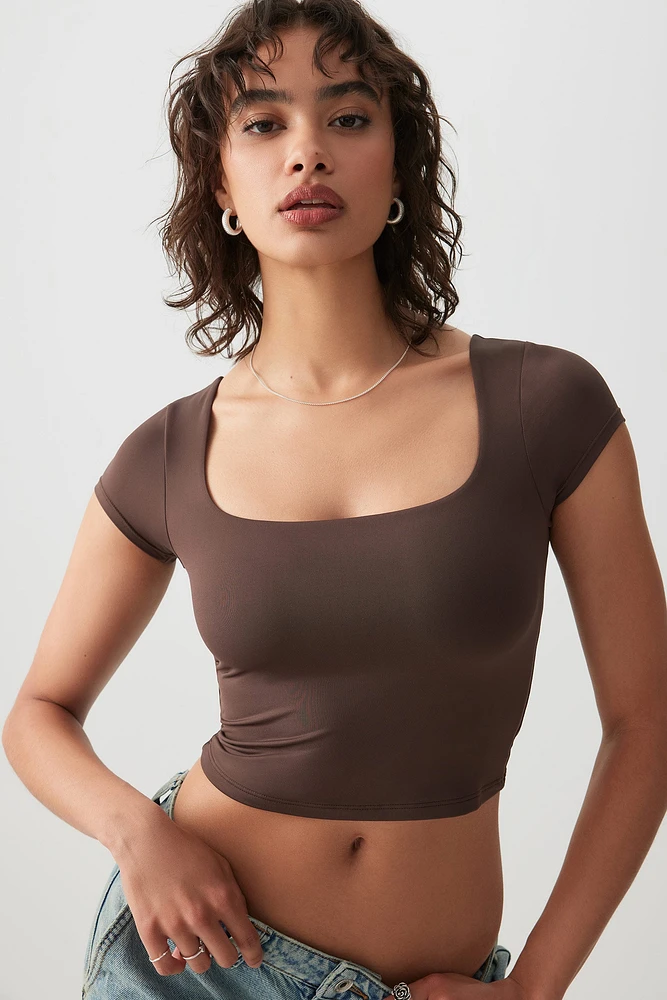 Ardene Contour Ultra Crop Square Neck T-Shirt in | Size | Elastane/Polyamide