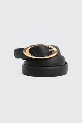 Ardene Slim Oval Buckle Belt in Black | Size Small | Faux Leather