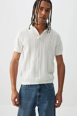 Ardene Man Chevron Knit Polo Shirt For Men in White | Size | 100% Cotton