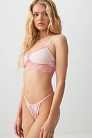 Ardene Mesh & Lace Thong Panty in Light Pink | Size XS | Nylon/Spandex